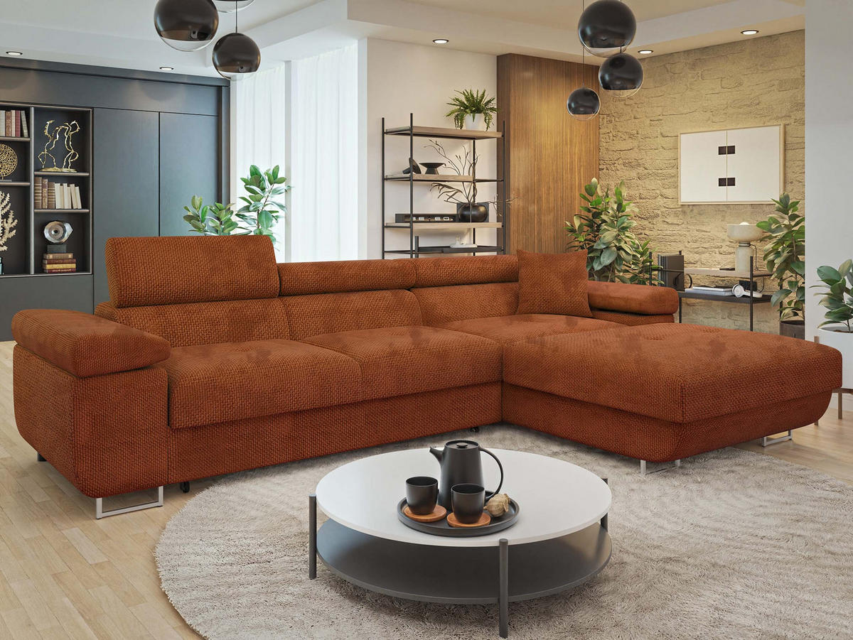 ECKSOFA Torezio Mini, Seite: Rechts - Dunkelorange, Holz/Textil (280/170cm) - MIRJAN24