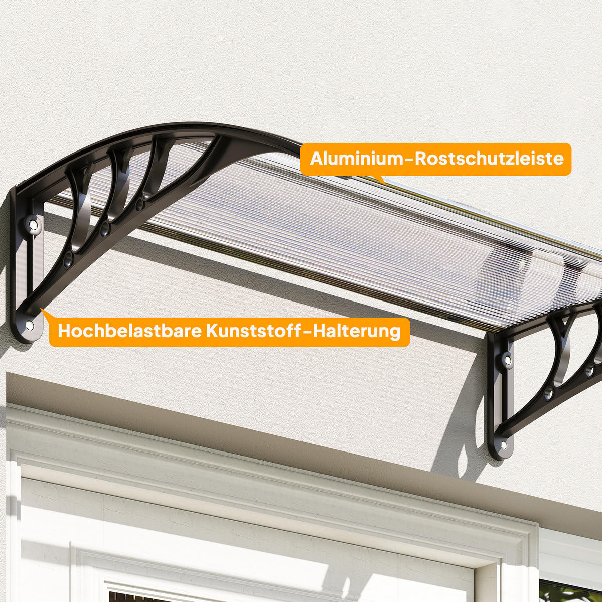 VORDACH DE-07398 Pultvordach aus Polycarbonat, 100x75 cm Transparent - Transparent/Schwarz, Kunststoff (75/23/100cm) - ComfortXL