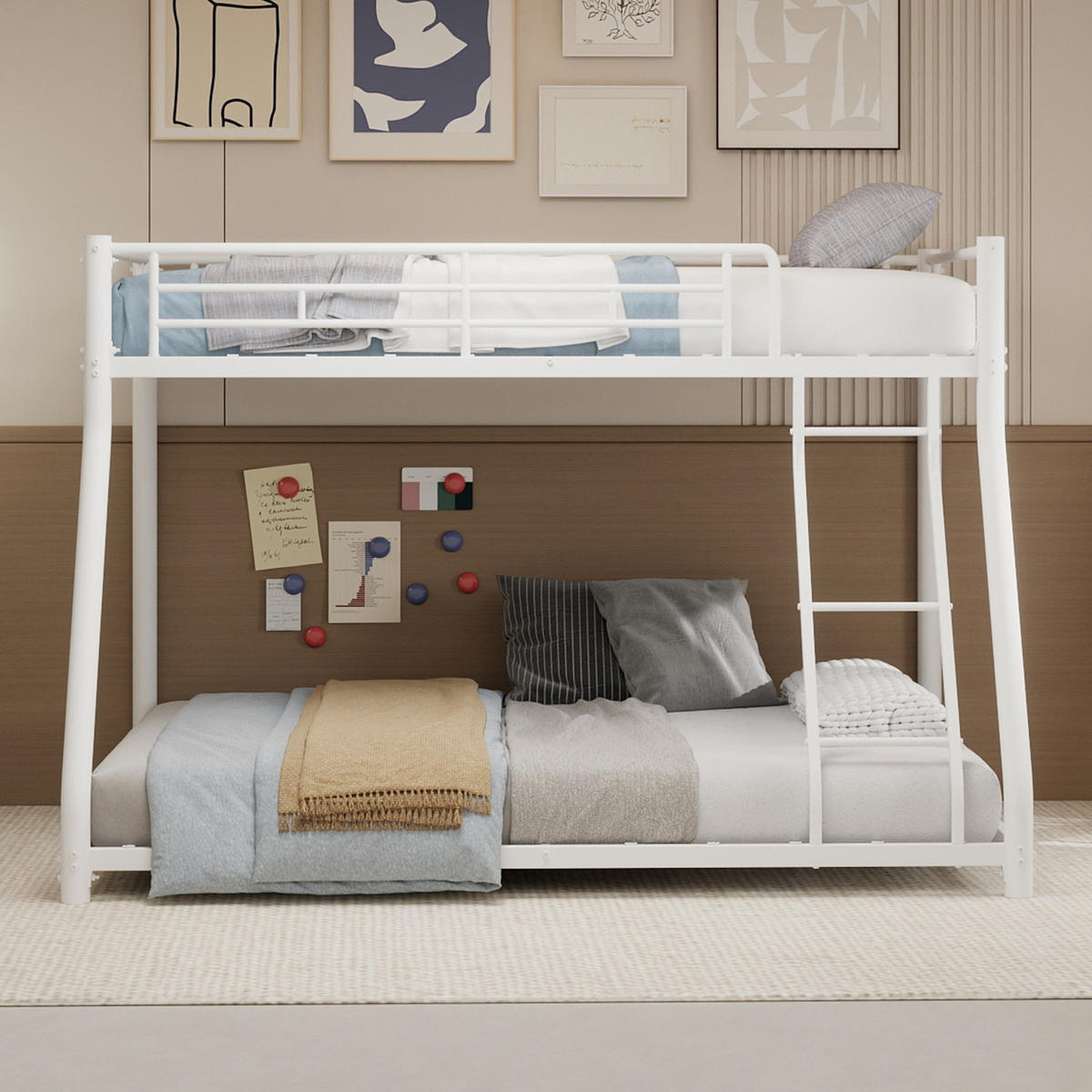 ETAGENBETT 140/180 cm weiß aus Eisen mit Leiter und Geländer - Weiß, Metall (140/200cm) - OKWISH