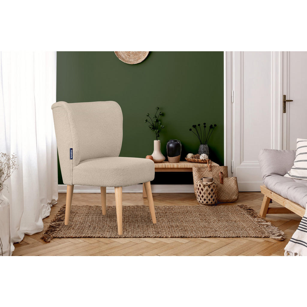 Thumbnail - Konsimo® Cocktailsessel, Beige, Buche, Textil, Holz, 63x89x65 cm, Hergestellt in Europa, Wohnzimmer, Sessel, Polstersess...