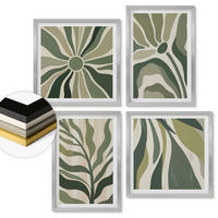 WANDBILDER 4er Set - 50x50 cm & 40x60 cm Silberner Rahmen - Bemalte Blätter mit Grün - Silberfarben, Kunststoff (50/50cm) - ArtPrintCave