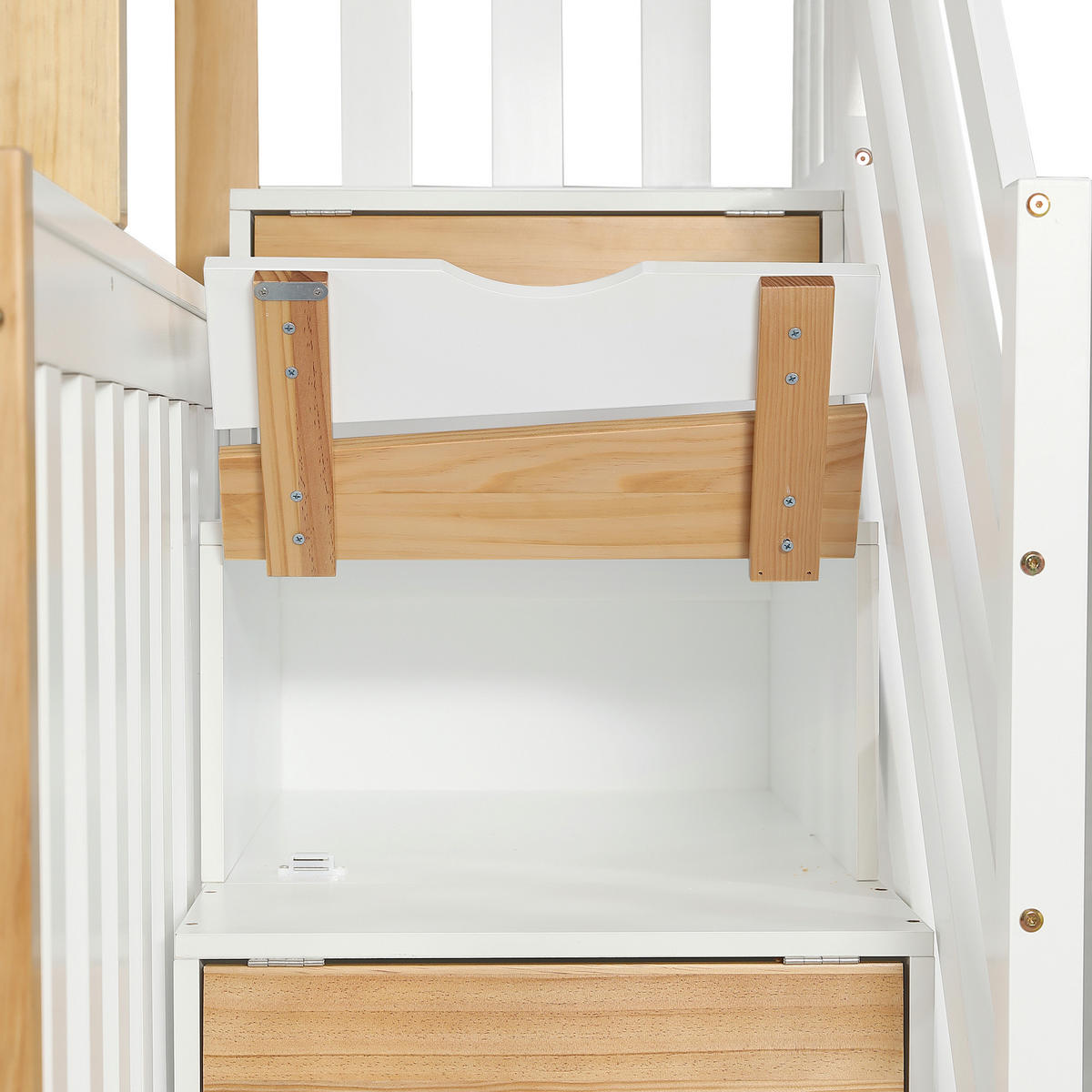 ETAGENBETT 90/200 cm & 120/200 cm in Weiß & Natur mit Rollbett, Regal und Treppe - Weiß/Naturfarben, Holz/Holzwerkstoff (90/200cm) - CHICFURN