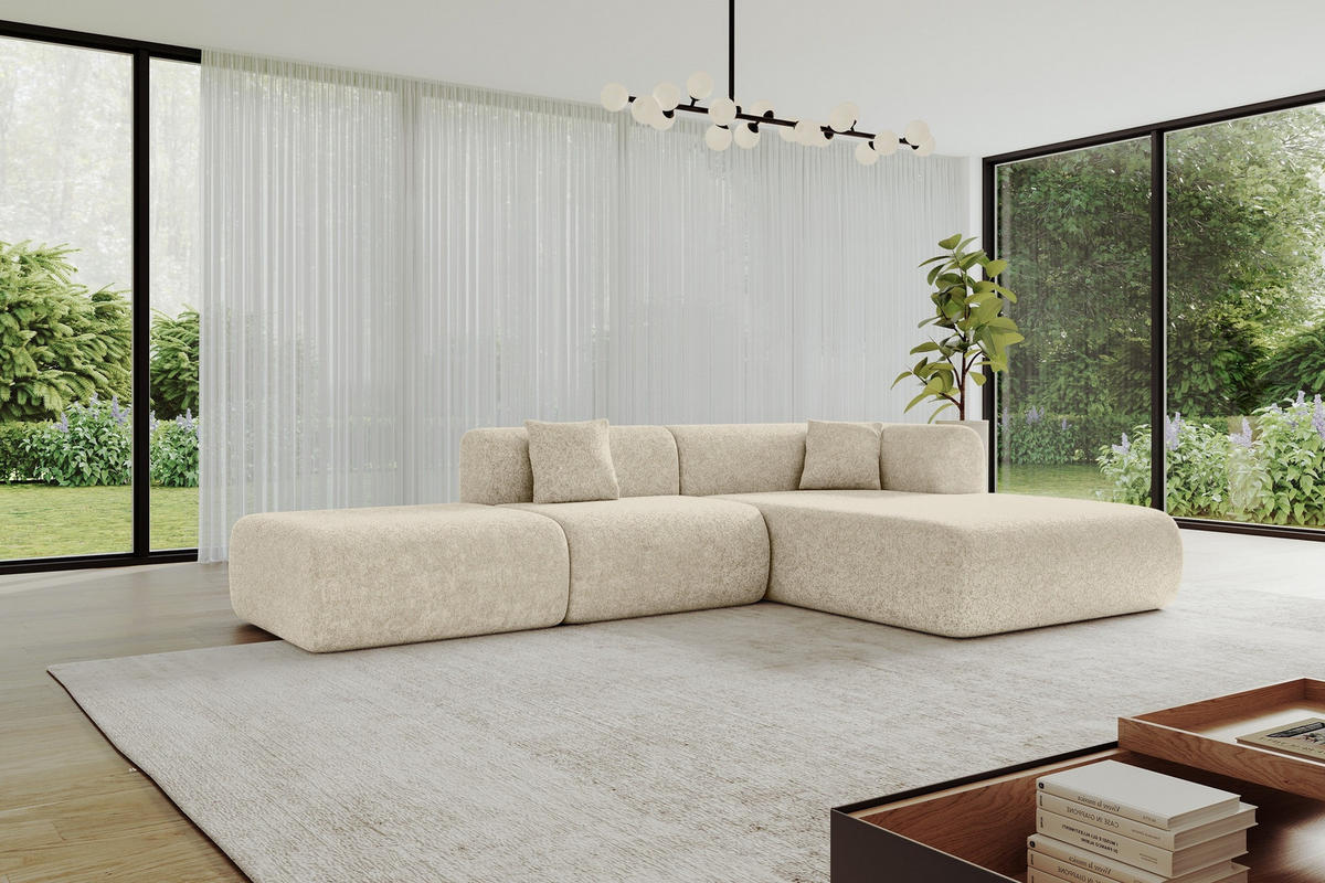 ECKSOFA Ottomane Rechts OVLY-L 289x176x71 Creme Chenille - Ecru/Creme, Holzwerkstoff/Kunststoff (289/176cm) - ALTDECOR