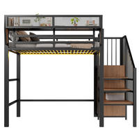 HOCHBETT 90/200 cm Schwarz mit LED und Sicherheitsleiter - Schwarz, Metall (90/200cm) - MIVRAY