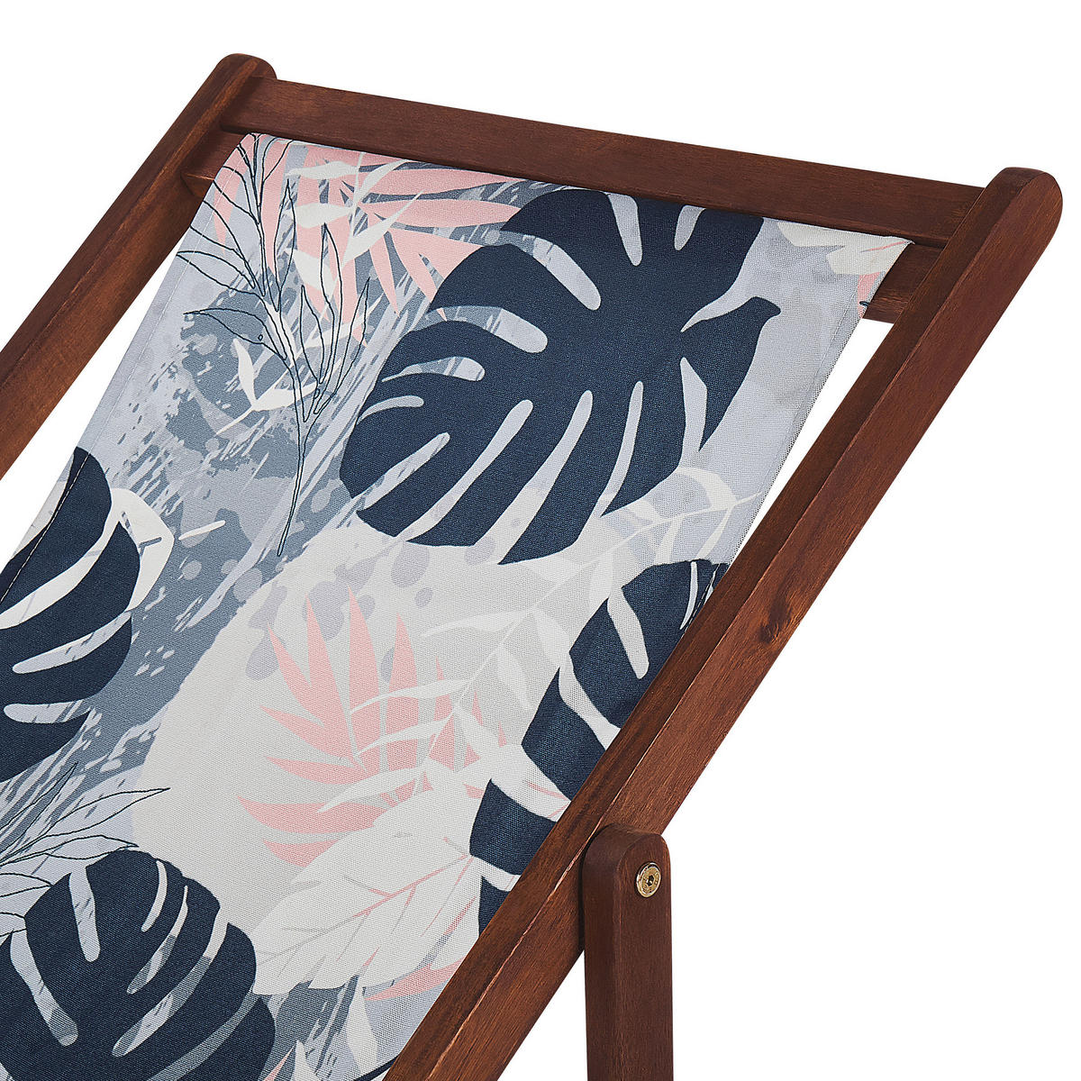 GARTENLIEGE 2er-Set dunkelbraun Textil weiß/mehrfarbig Blättermotiv Anzio - Dunkelbraun/Weiß, Textil (54/70/97cm) - Beliani