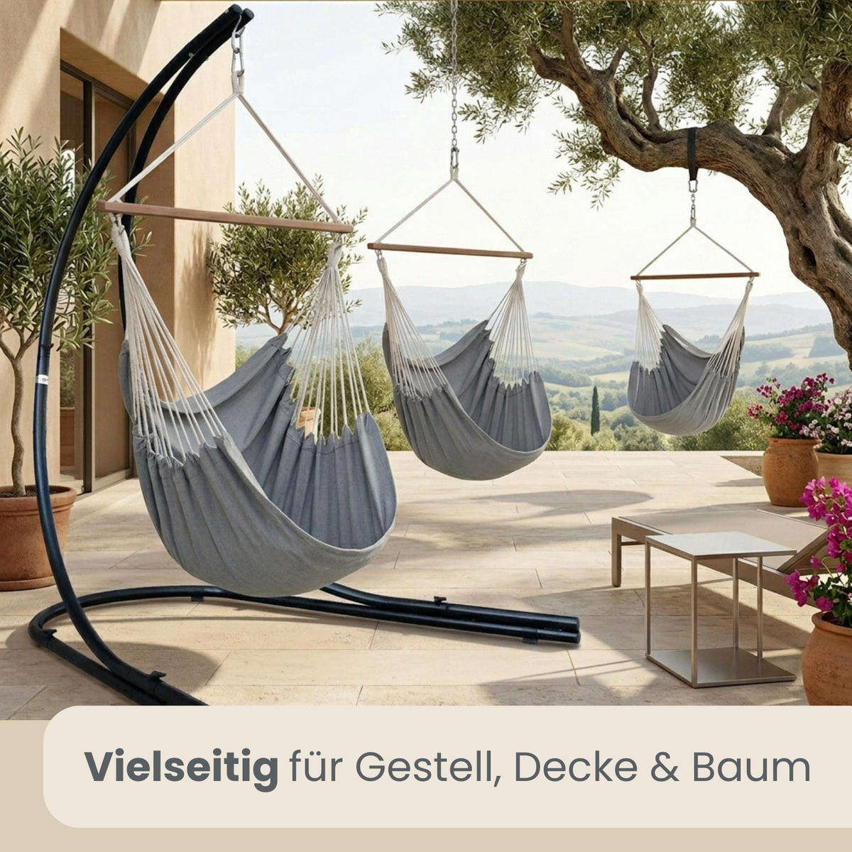 XXL-HÄNGESESSEL bis 150kg, 185/130cm, Grau - Grau, Textil (130/155/185cm) - Amanka