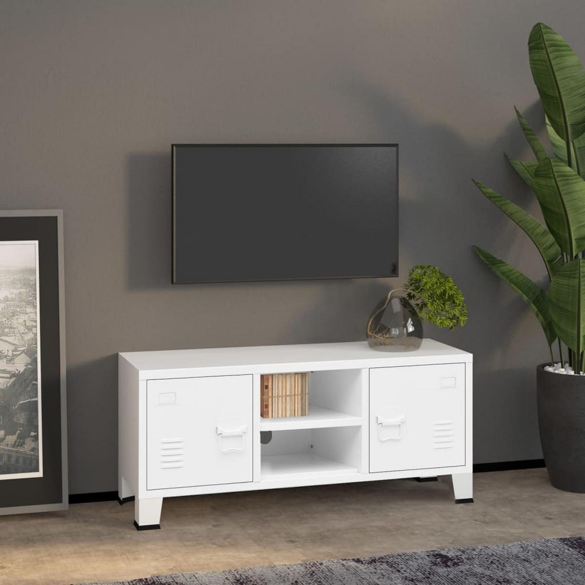 TV-SCHRANK Industrie-Stil Weiss 105/35/42 Cm Metall - Weiß, Metall (35/42/105cm) - vidaXL