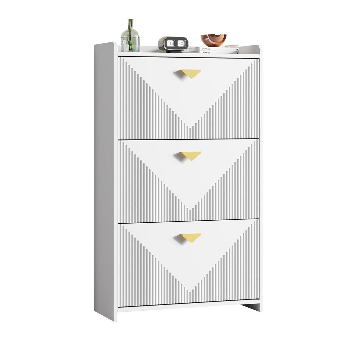 SCHUHSCHRANK weiß klappfächer stauraum - Weiß, Holzwerkstoff (70/120/30cm) - Urban Meuble