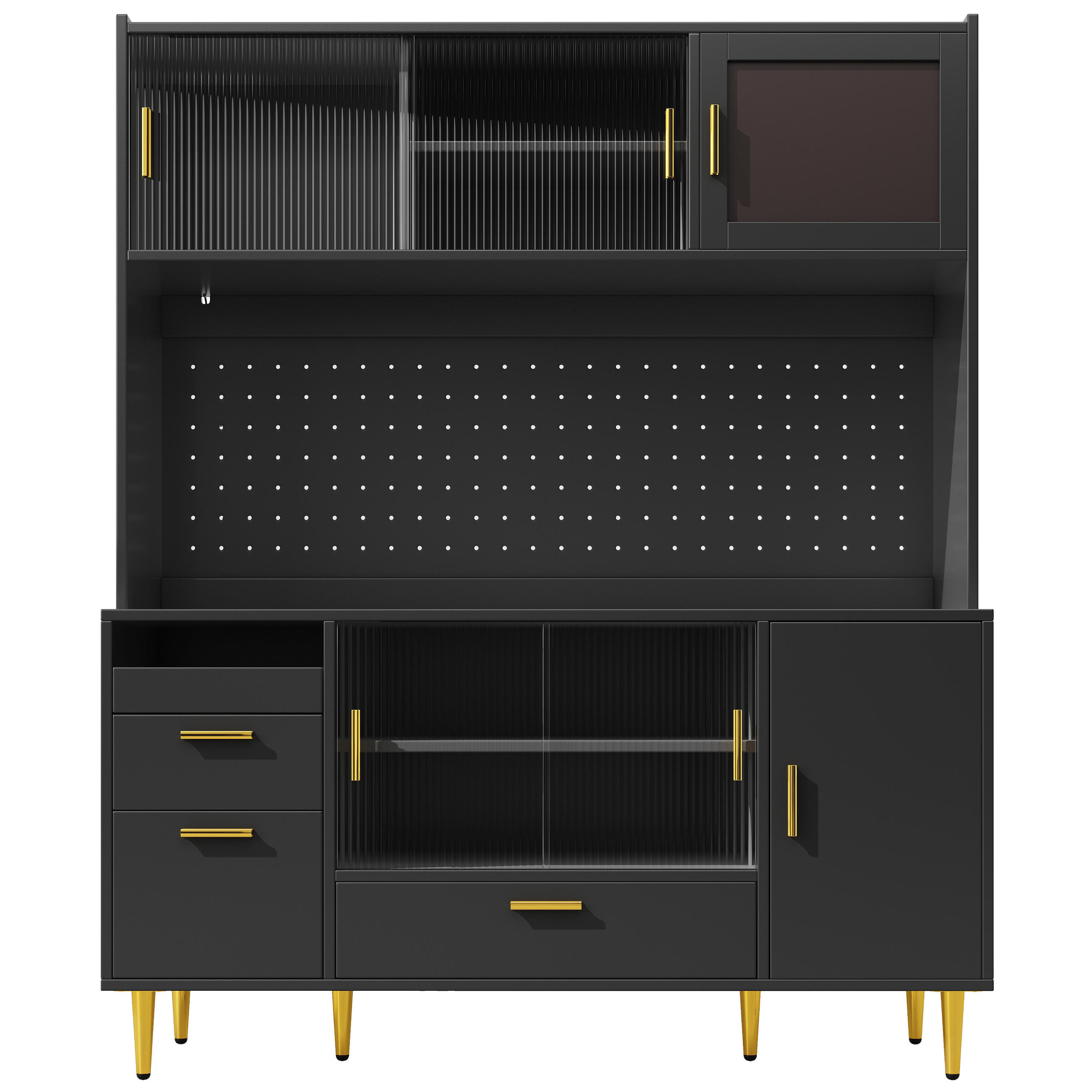 BUFFETSCHRANK Schwarz 140/40/180 cm - Schwarz, Holz (140/180/40cm) - PANGIVO