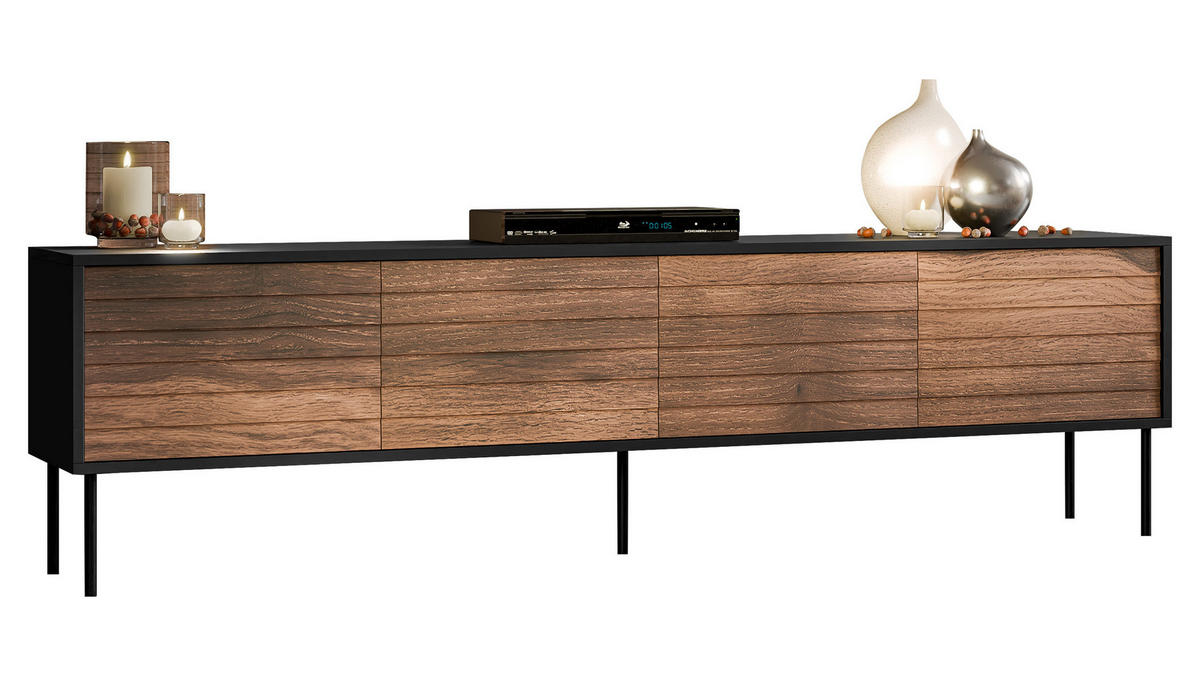 TV-LOWBOARD Cortina 200 4D - Schwarz/Braun, Holzwerkstoff/Metall (200/55/40cm) - MIRJAN24