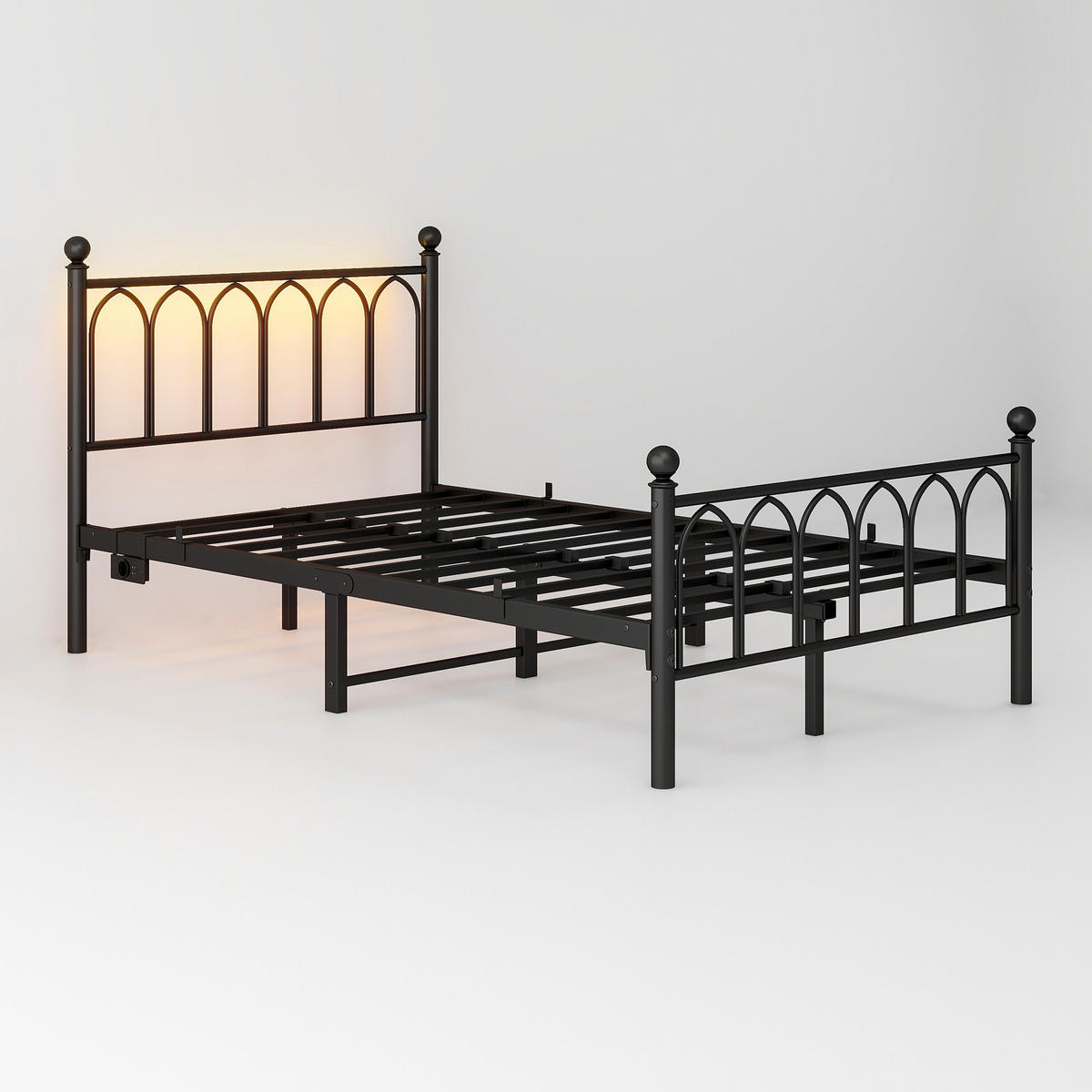 METALLBETT 120/200 cm Schwarz mit USB-Ladestation und LED - Schwarz, Metall (120/200cm) - Oxeza