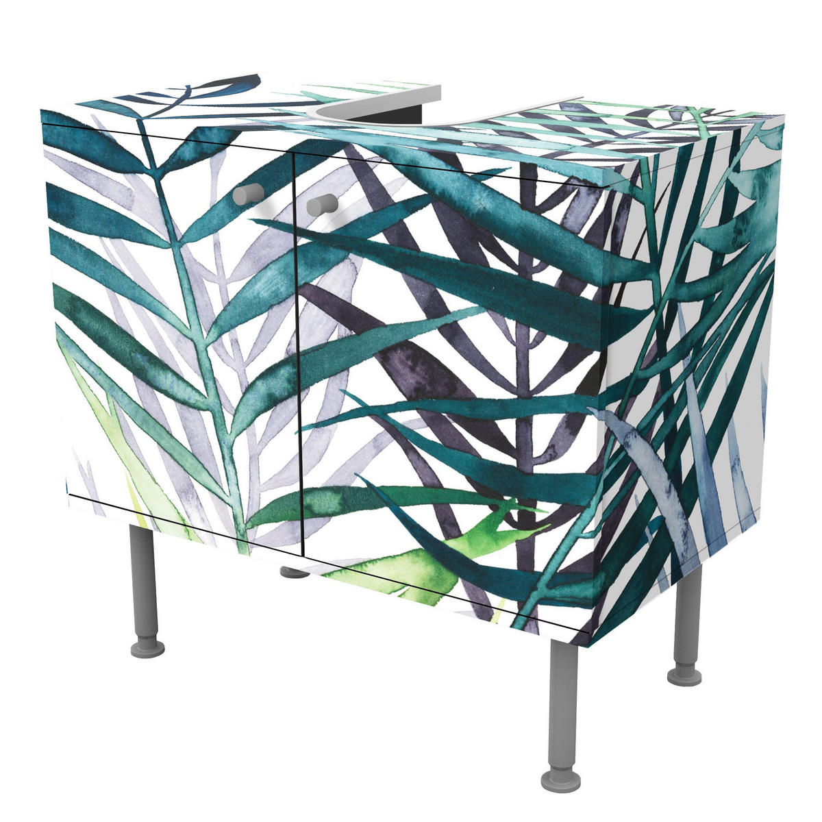 WASCHBECKENUNTERSCHRANK Exotisches Blattwerk - Palme 60/55/35 cm - Grün, Holzwerkstoff (60/55/35cm) - Bilderwelten
