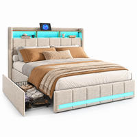 DOPPELBETT,POLSTERBETT 160/200 cm mit Schubladen und LED&Ladefunktion,Beige - Beige, Holz/Textil (160/200cm) - PARAFTA HOME