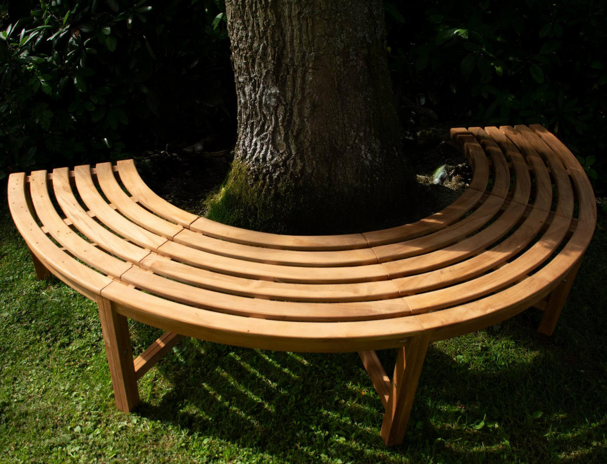 BAUMBANK Risen Holz Teak 113x44x45cm Halbrunde Sitzbank - Teakfarben, Holz (113/45/44cm) - DELUKE