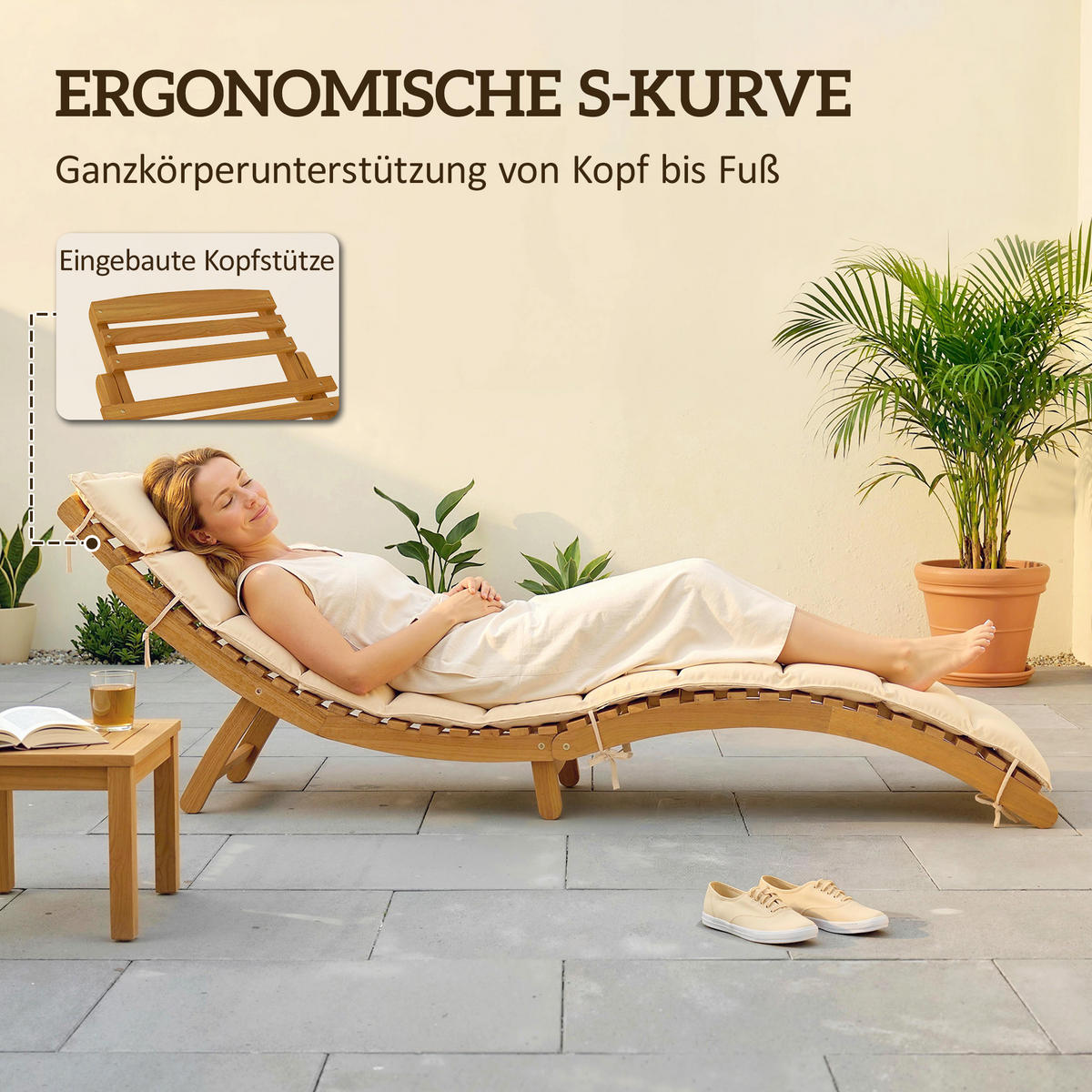 SONNENLIEGE aus Akazienholz Polyester Beige - Beige/Akaziefarben, Holz/Textil (54/63/183cm) - Outsunny
