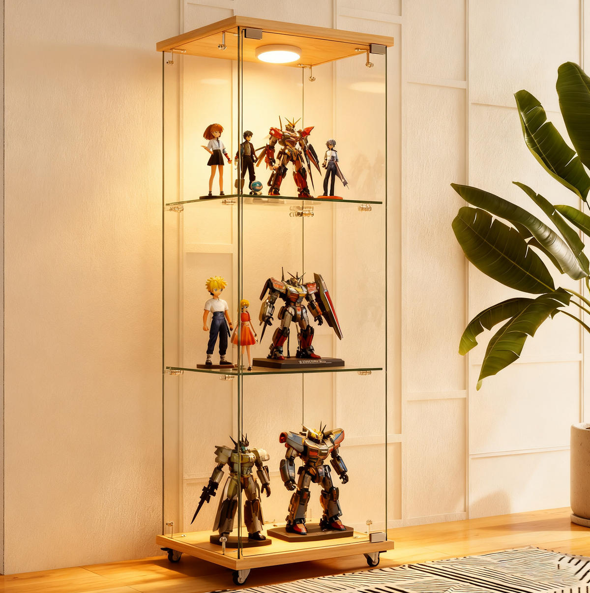 VITRINE 42,5/36,5/120 cm in Naturholzoptik mit LED-Beleuchtung und Glastür - Naturfarben, Holzwerkstoff (42.5/120/36.5cm) - Flora Grace