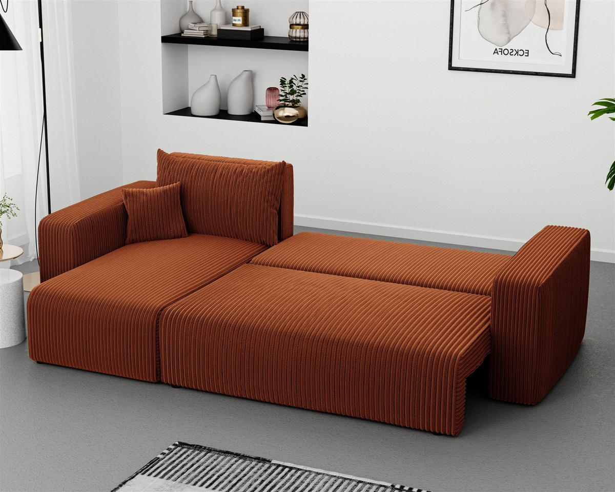ECKSOFA Luna Mit Schlaffunktion - Rotbraun, Holzwerkstoff/Textil (248/145cm) - Fun Möbel