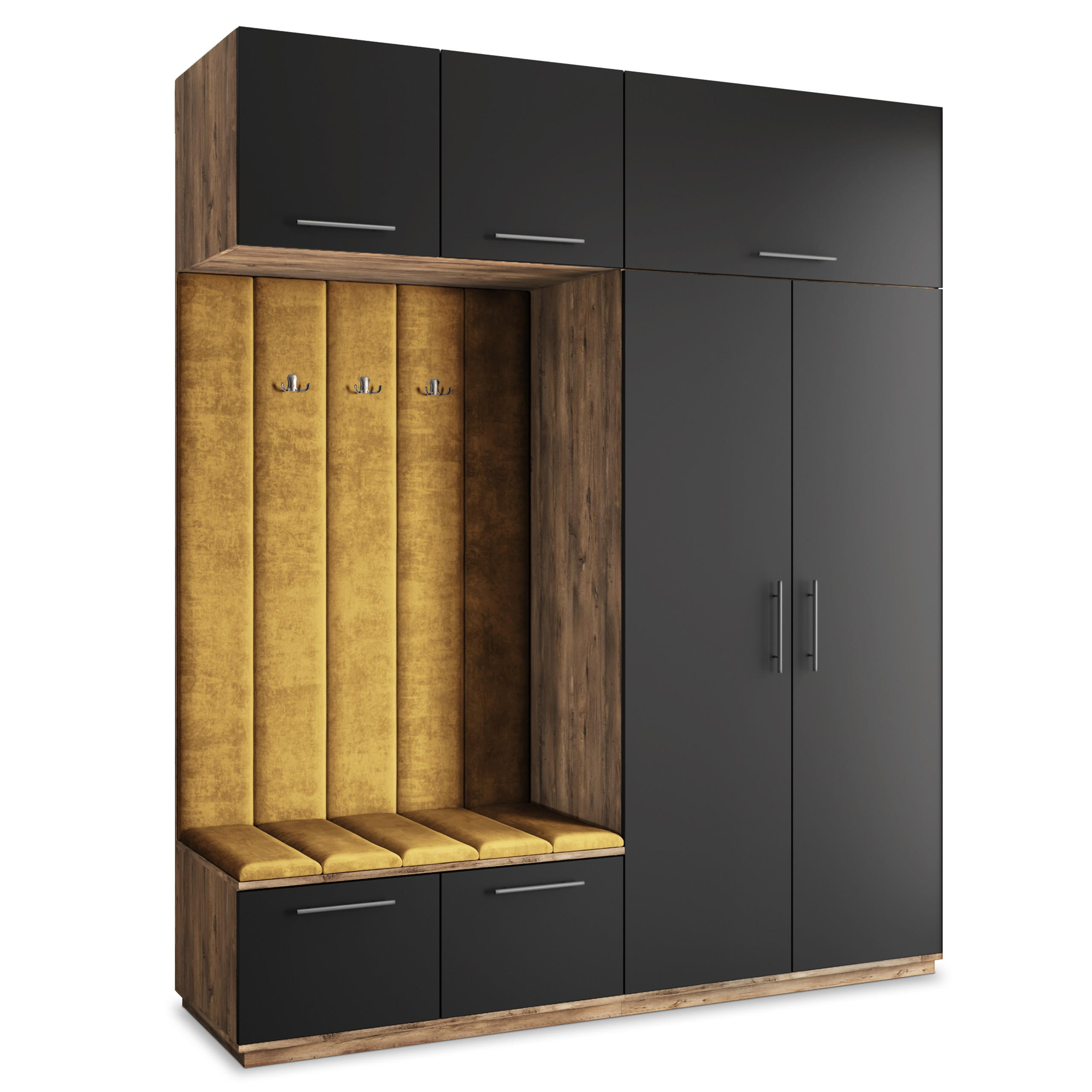 Masseno Garderobenschrank Eiche, Schwarz, Gelb 200x240x60 cm