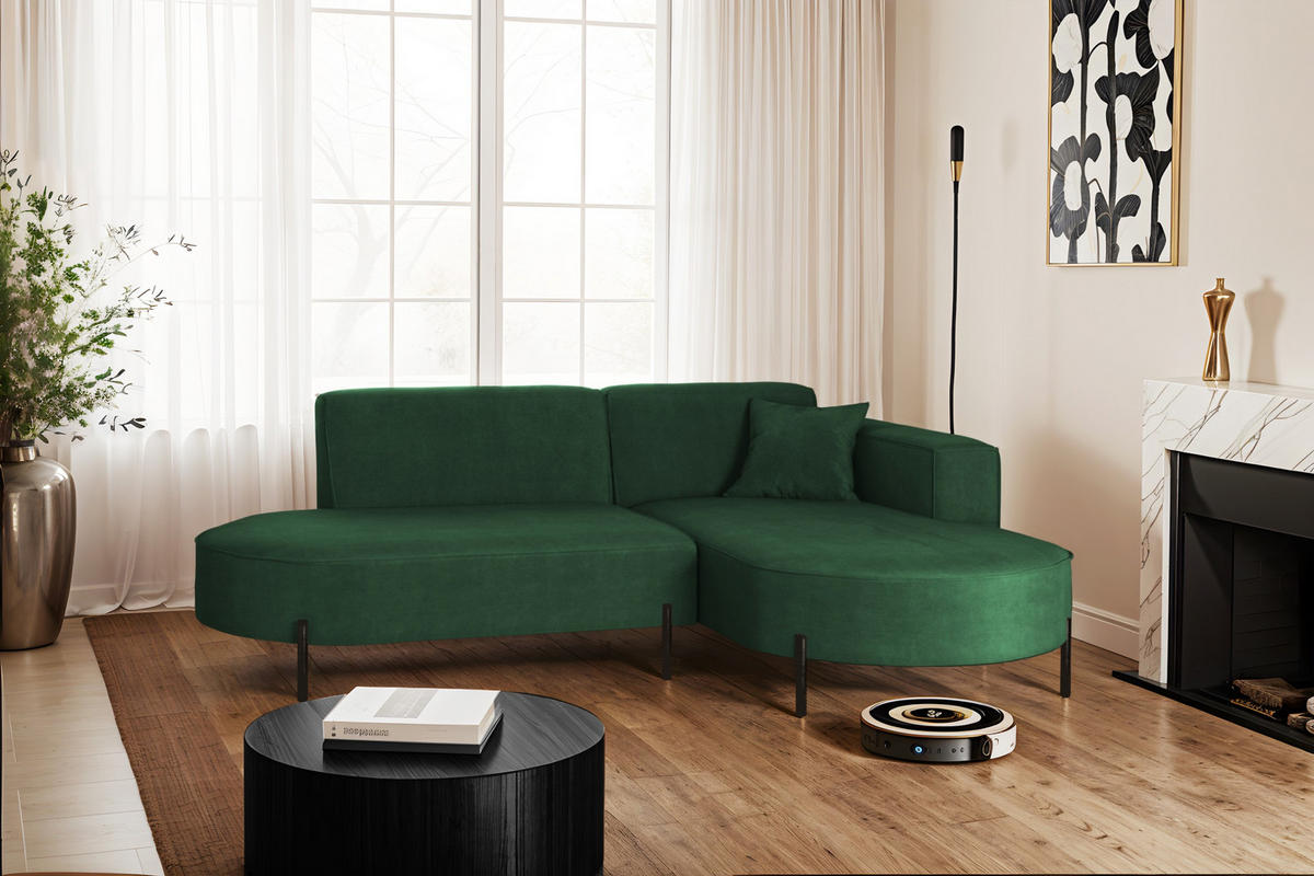 ECKSOFA L-Form Designer Modena Rein Stoff Noel Grün Rechts - Grün, Holz/Textil (236/165cm) - Kaiser Möbel