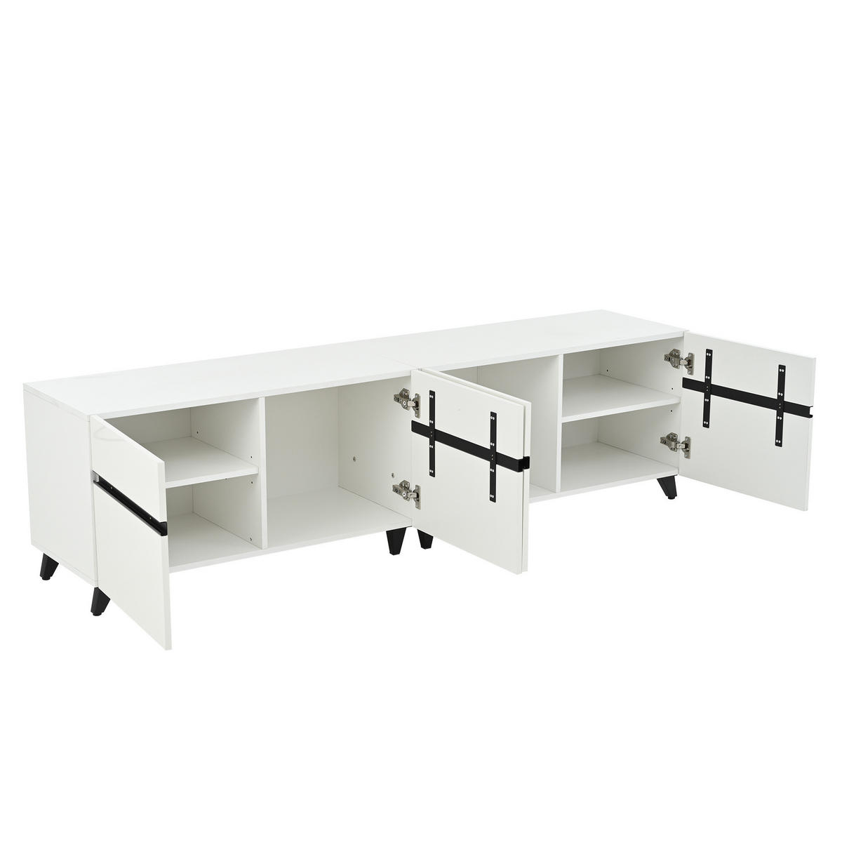 TV-LOWBOARD 180/40/49 cm mit 4 Schrankfächern und Hochglanzfront - Weiß, Holzwerkstoff (180/49/40cm) - BEAOK