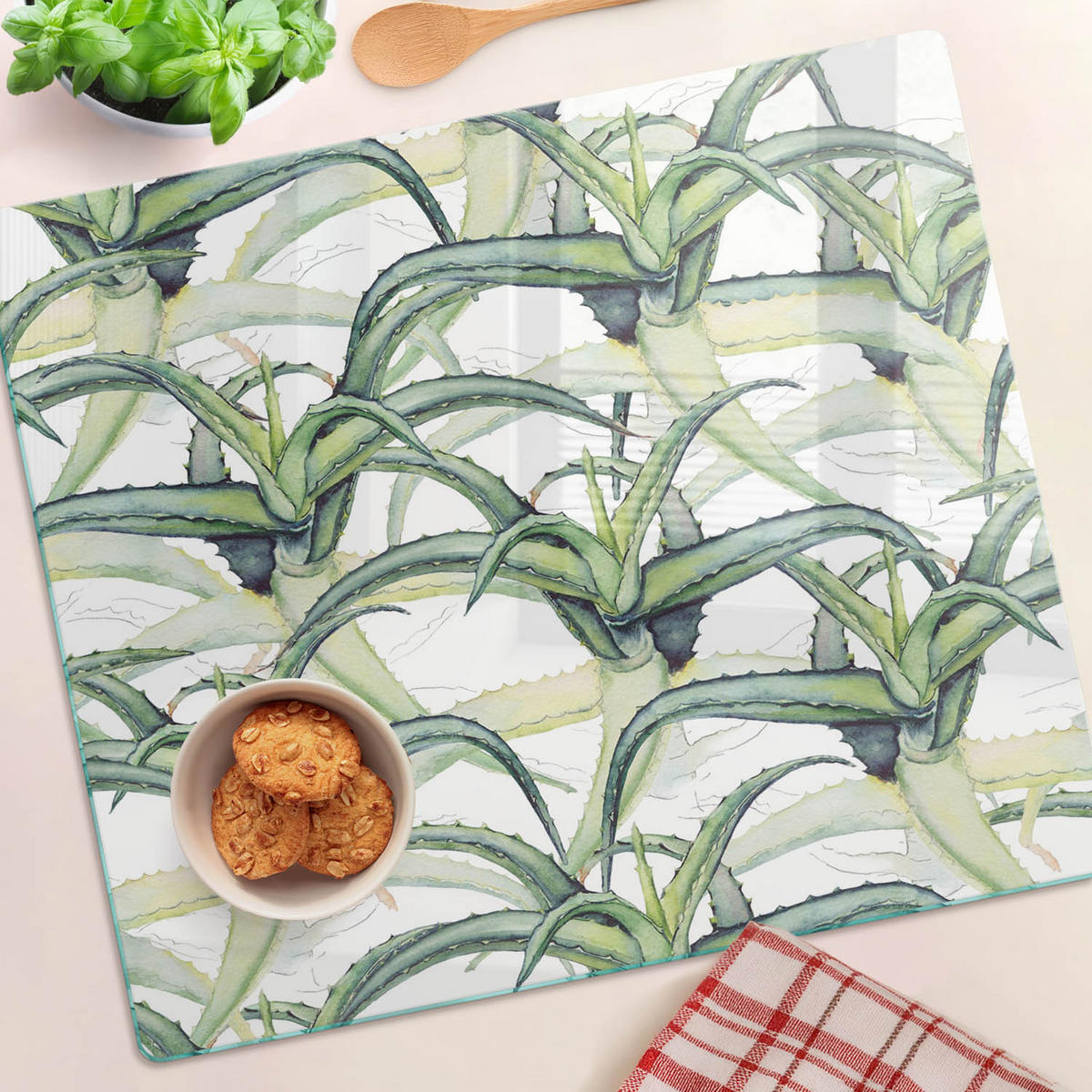 GLASPLATTE 60x52 cm Aloe - Grün, Glas (60/0.4/52cm) - TULUP