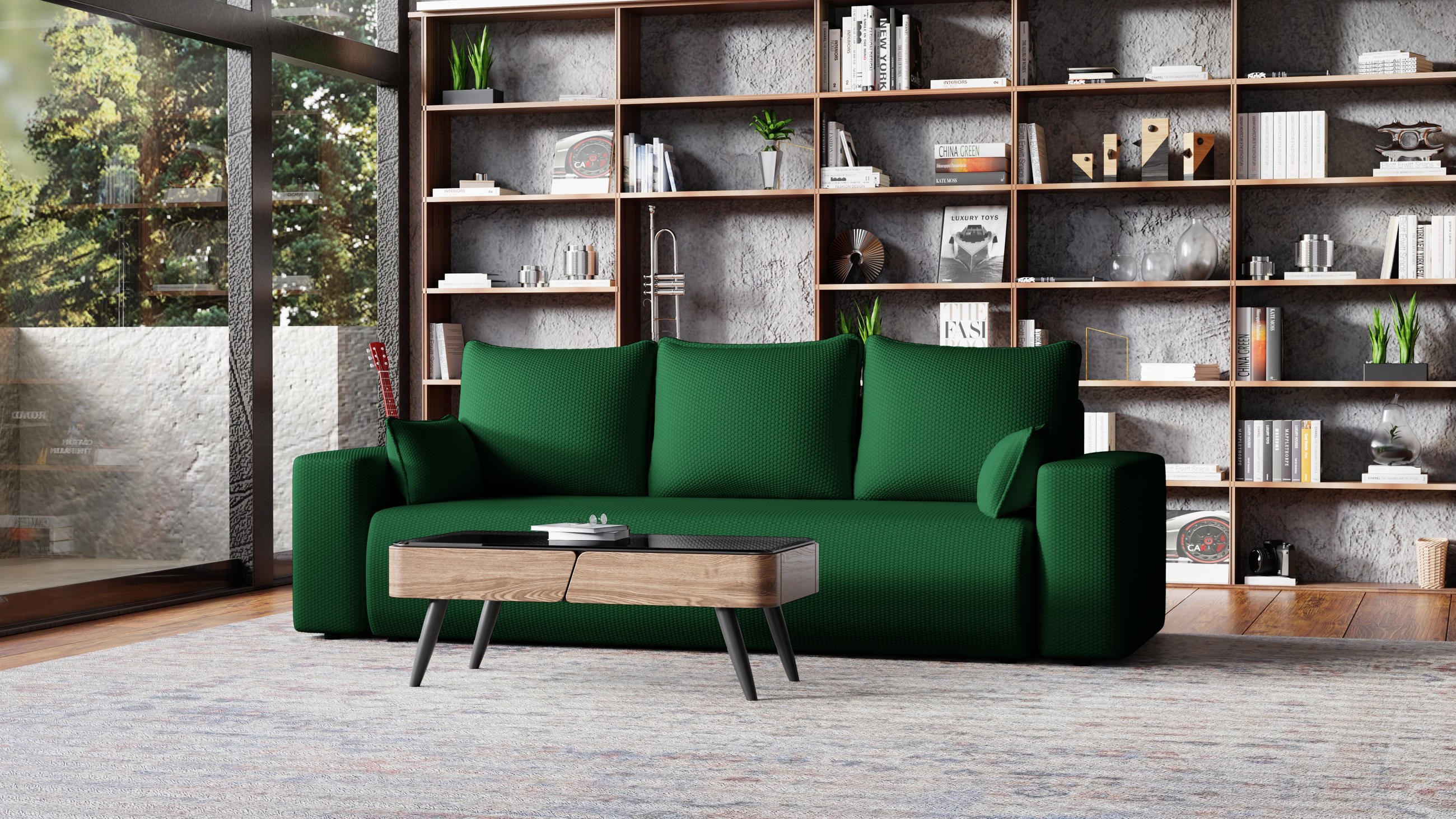 Thumbnail - Sofa, Grün, Holzwerkstoff, 3-Sitzer, 242x85x95 cm, Wohnzimmer, Sofas & Couches, Schlafsofas