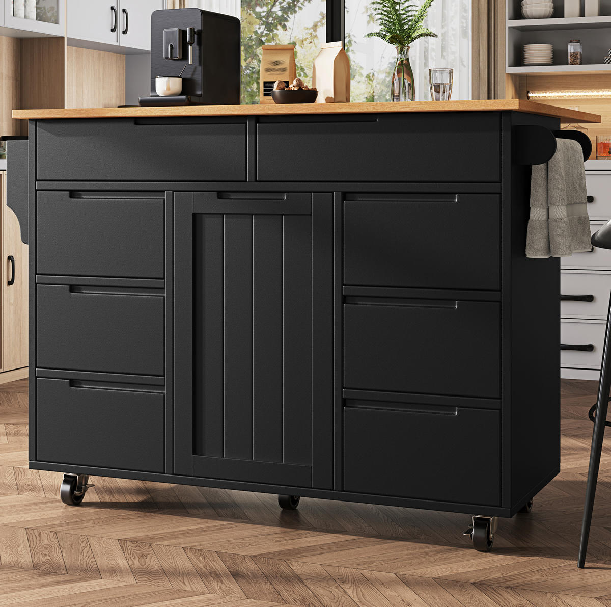 KÜCHENINSEL mit Klapptisch 122 x 74,5 x 91,5 cm Schwarz - Schwarz, Holz (74.5/91.5/122cm) - Beauniv