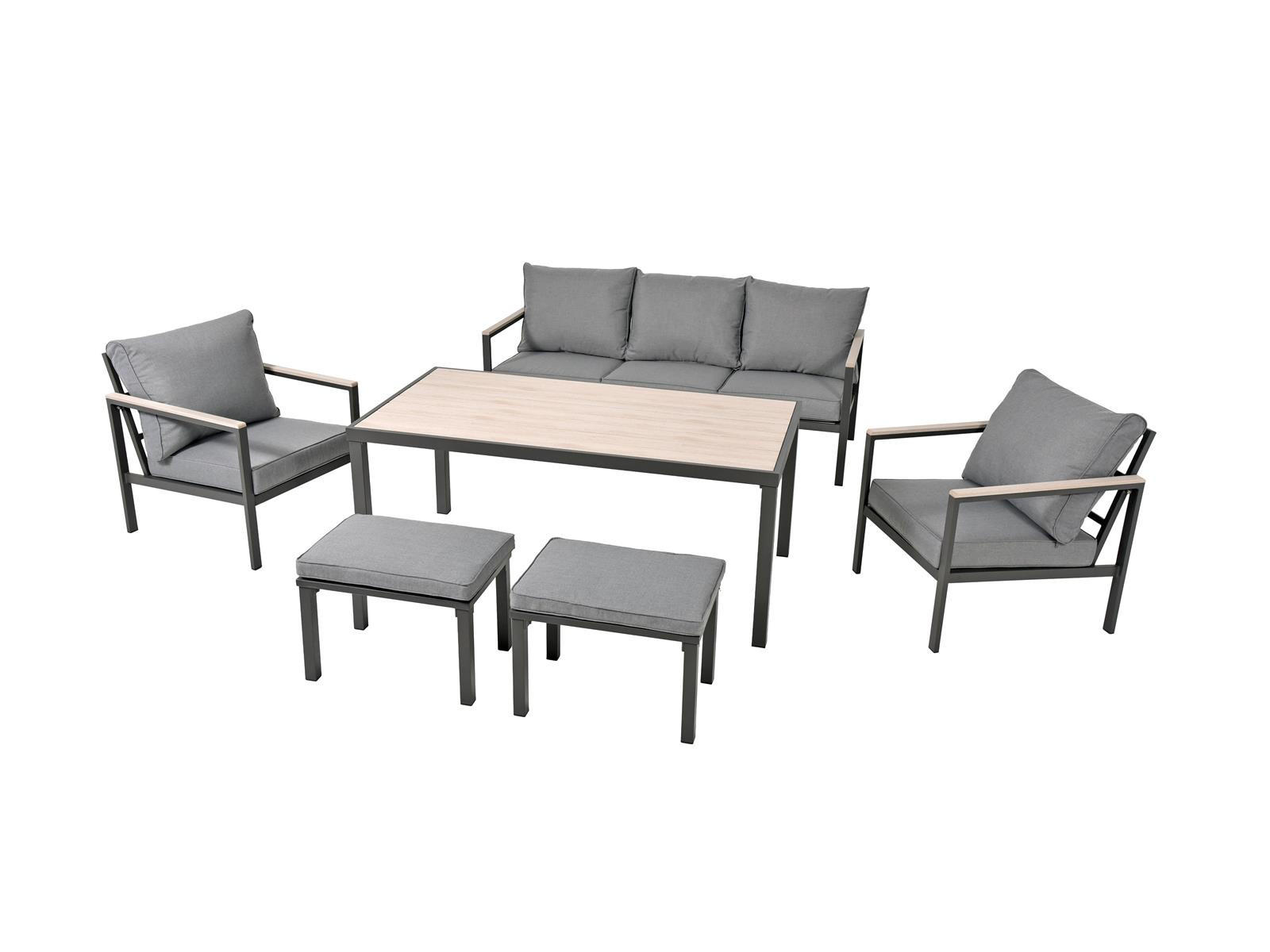 DINING-LOUNGE-SET Rialto Anthrazit/Holzoptik/Hellgrau 6-teilig 160/84/68 cm - Anthrazit, Kunststoff - bellavista - Home & Garden