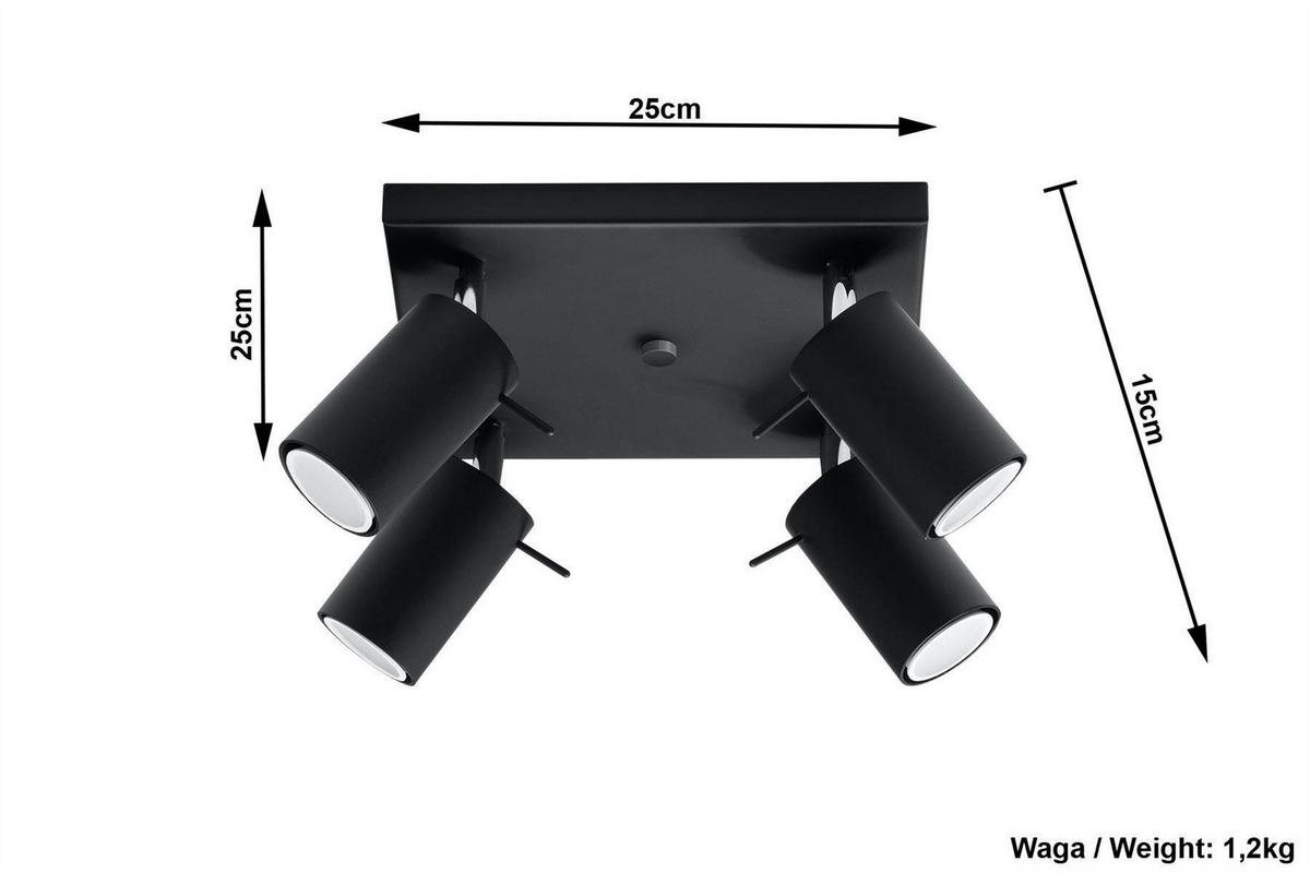 DECKENLEUCHTE Stahl Schwarz 4-flammig Spots - Schwarz, Metall (25/25/15cm) - Sollux Lighting