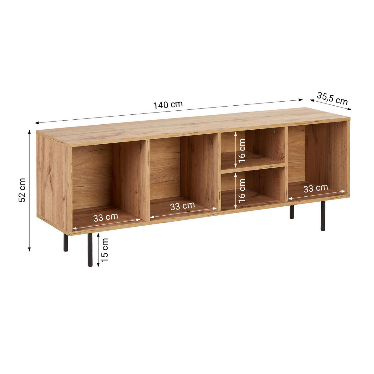 LOWBOARD 140/52/35 cm Eichenoptik - Braun, Holzwerkstoff (140/52/35cm) - Homestyle4u