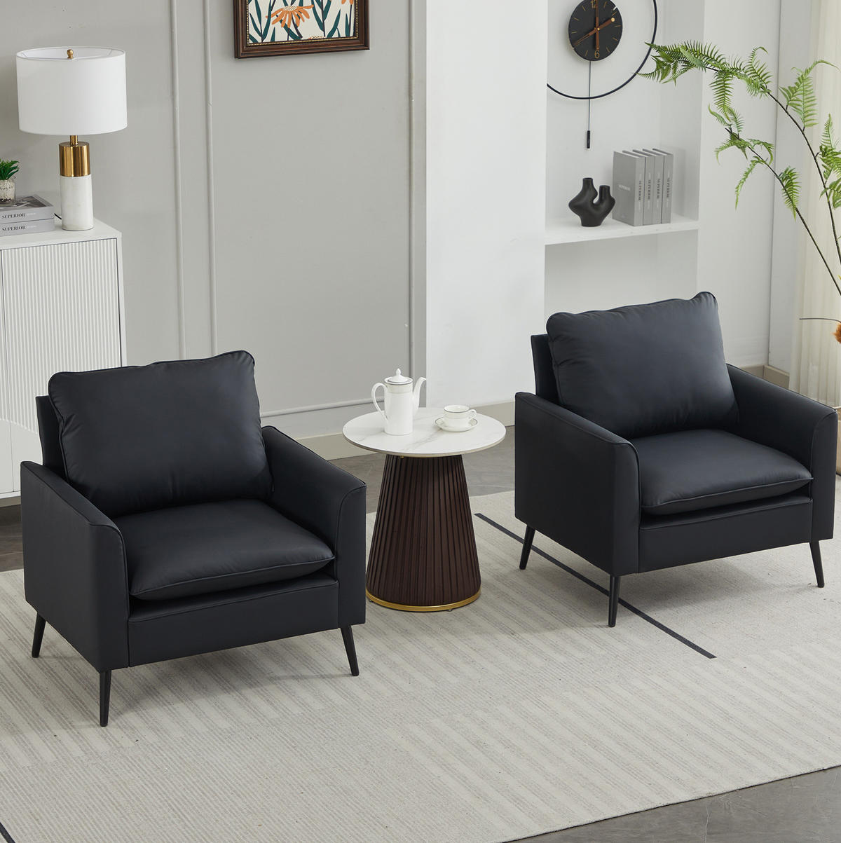 SESSEL aus Kunstleder 80x68x80 cm in Schwarz mit Kopf- und Lendenkissen - Schwarz, Textil (68/80/80cm) - Modfu