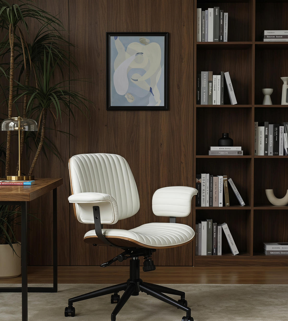SCHREIBTISCHSTUHL in Beige 59x73x87 cm mit Armlehnen, Drehfunktion und Rollen - Beige, Leder (73/87/59cm) - IVMEU