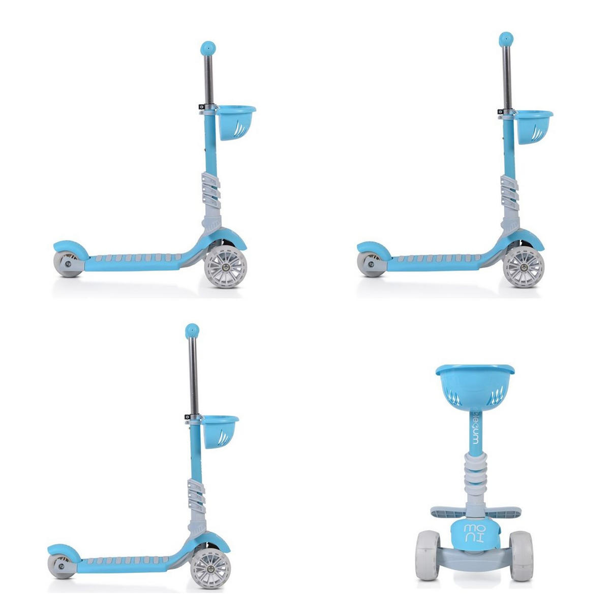KINDERROLLER Bubblegum 2 in 1 blau Höhe einstellbar, Sitz abnehmbar, 3 Räder - Grau, Kunststoff (56/29/70cm) - Moni