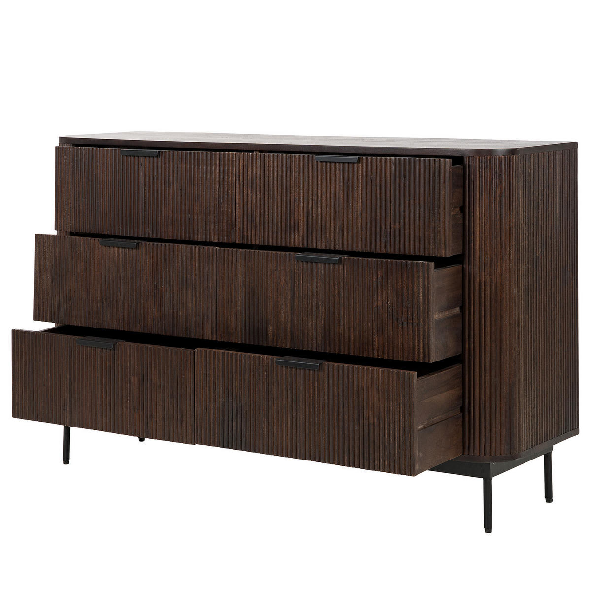 MASSIVES SIDEBOARD - Akazie Dunkel - Schwarz/Braun, Holz/Metall (140/85/40cm) - home24