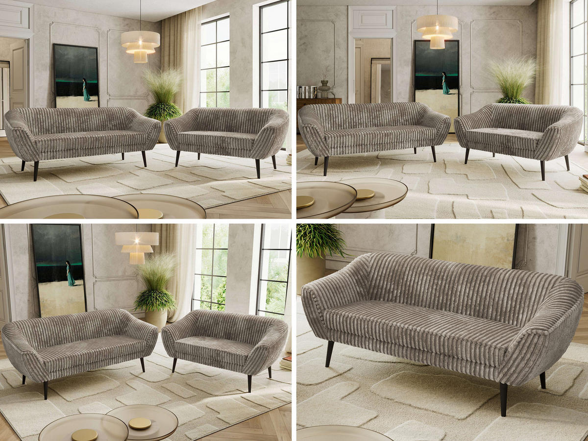 SEDACÍ SOUPRAVA 3+2 PIRS - Světle hnědá Manšestr - Černé nohy - černá/světle hnědá, kompozitní dřevo/textil (180/75/74cm) - MKS