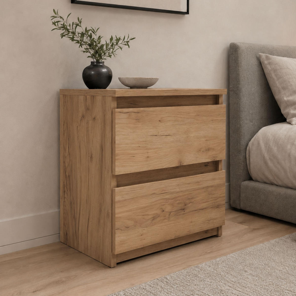 NACHTTISCH mit zwei Schubladen in Craft-Eiche - Naturfarben, Holzwerkstoff (40/40/30cm) - Home Collective