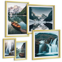 BILDER SET 5er Set - 50x50 cm & 20x30 cm & 40x60 cm Goldrahmen - Spiegelung der Boote auf Bergseen - Goldfarben, Kunststoff (40/60cm) - TULUP