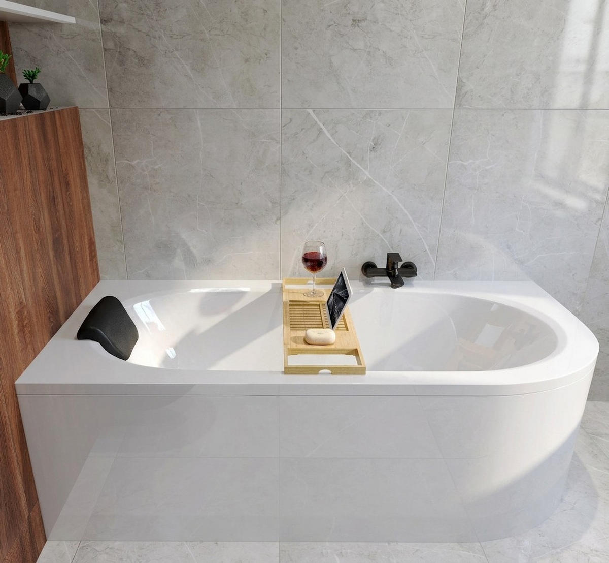 BADEWANNE Eckwanne AVITA 150/75 Links + Kopfstütze Ablauf Füße - Weiß, Kunststoff (75/55.5/150cm) - bad land