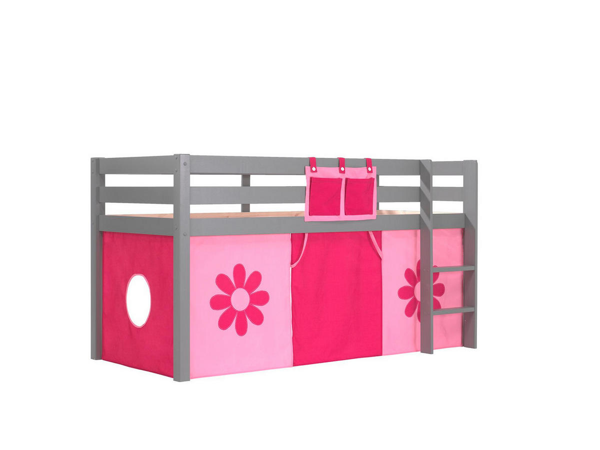 KINDERBETT Karolina 210x114x106 Massivholz Grau Textilset Flower - Pink/Grau, Holz (90/200cm) - 58aufmkessel