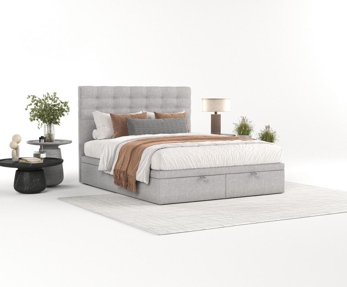 POLSTERBETT Callo mit Stauraum 120/200 cm Grau im Megan Stoff - Schwarz/Grau, Holz/Holzwerkstoff (120/200cm) - AltaBeds
