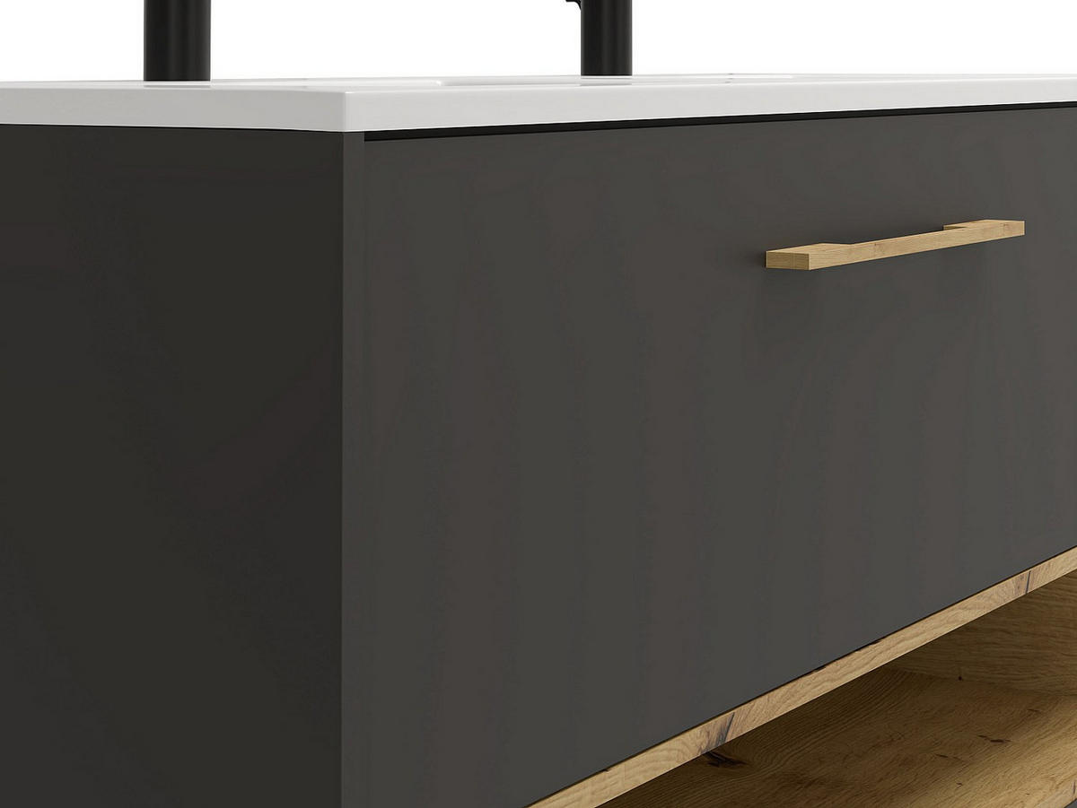 DOPPELWASCHTISCH - 120 cm x 46 cm - Holz, Platte, Keramik - Anthrazitgrau - YANGRA - Anthrazit, Keramik/Holz (120/57/46cm) - Vente-Unique