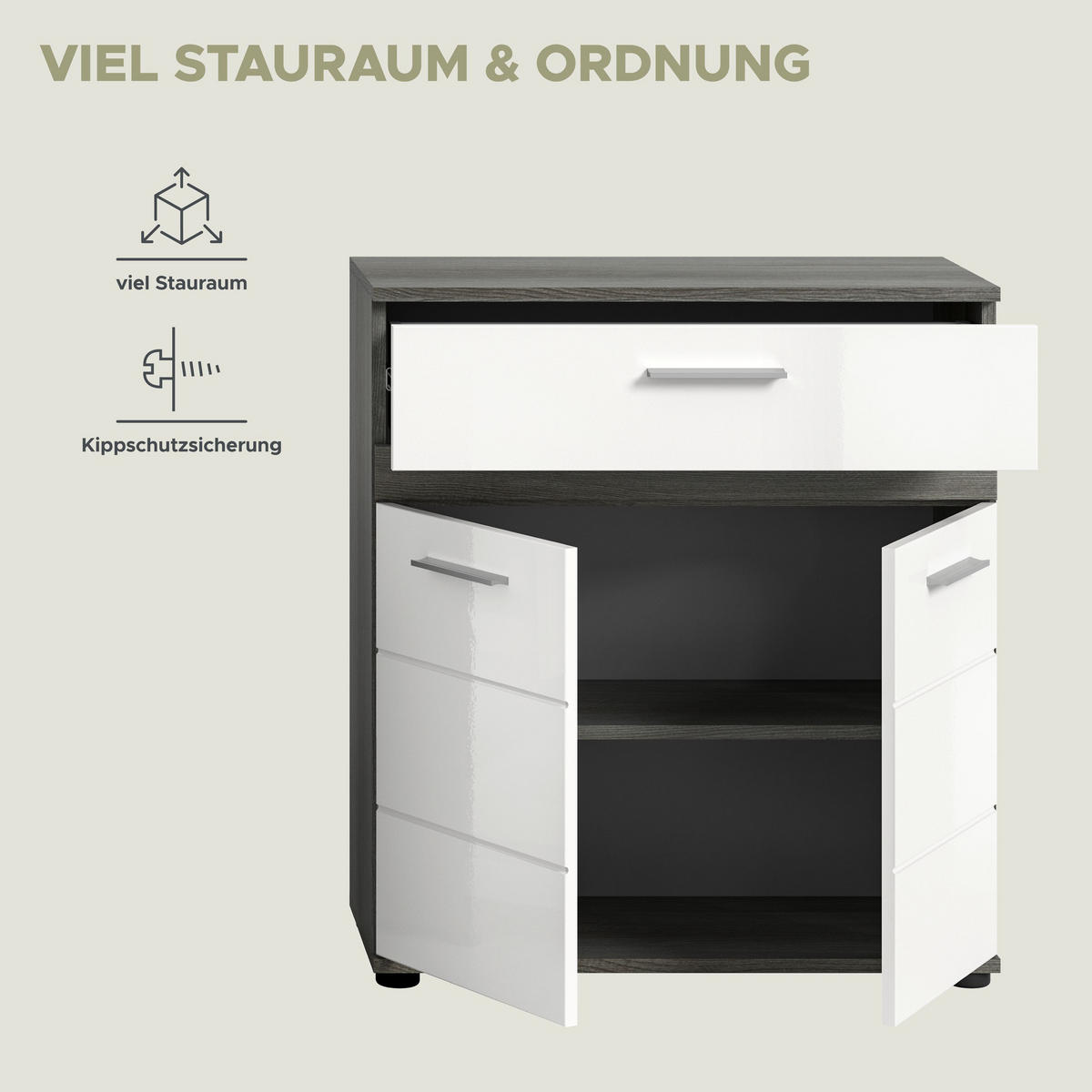 MIDISCHRANK Blake Bad in Rauchsilber Nachbildung und weiß hochglanz B/H/T: 70x79x31 cm - Anthrazit, Holz (70/79/31cm)