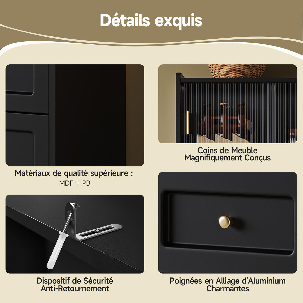 BUFFETSCHRANK Schwarz 120/35/167 cm - Schwarz, Holz (120/167/35cm) - PANGIVO