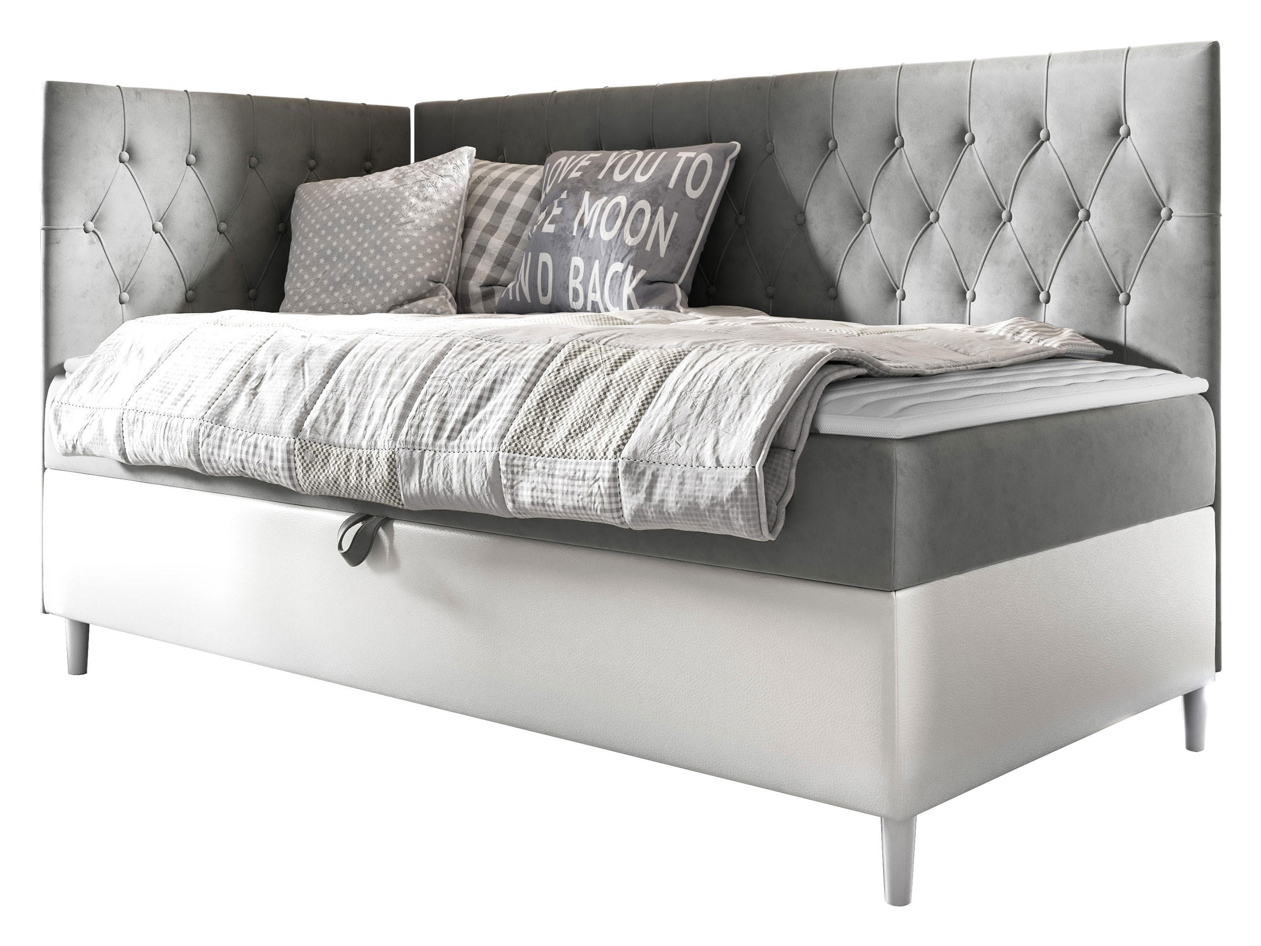 BOXBETT Filip Junior 3, Seite zum Öffnen des Bettkastens: Links - Weiß/Grau, Holz (80/200cm) - MIRJAN24