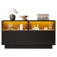SIDEBOARD Schwarz, mit LED-Beleuchtung, Glaseinsätzen, geriffelten Fronten und Innenfächern, 130/35/68 cm - Schwarz, Glas/Holzwerkstoff (130/68/35cm) - WISHDOR