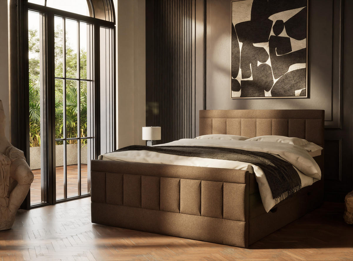 BOXSPRINGBETT Caya 140/200 cm, in Braun, Bettkasten, Matratze, Topper - Schwarz/Braun, Holz/Holzwerkstoff (140/200cm) - Maison de Reve