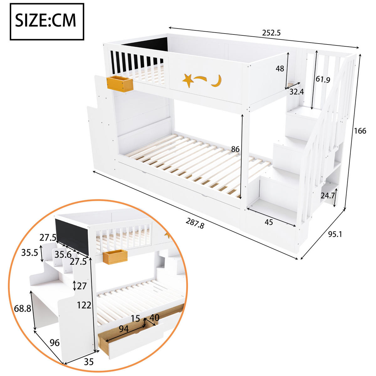 ETAGENBETT 90/200 cm Weiß - Weiß, Holz - Raumix