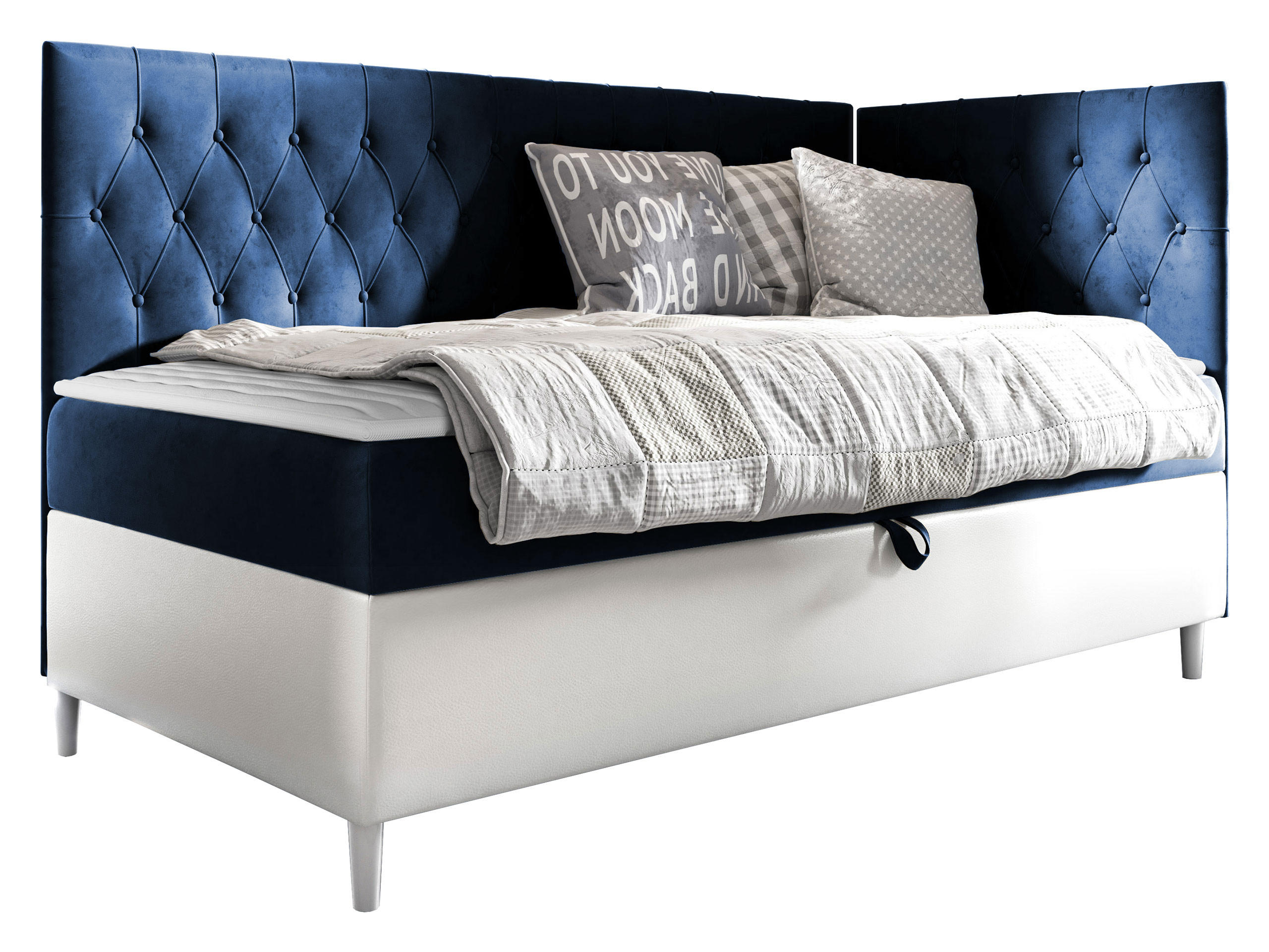 BOXBETT Filip Junior 3, Seite zum Öffnen des Bettkastens: Rechts - Blau/Weiß, Holz (100/200cm) - MIRJAN24