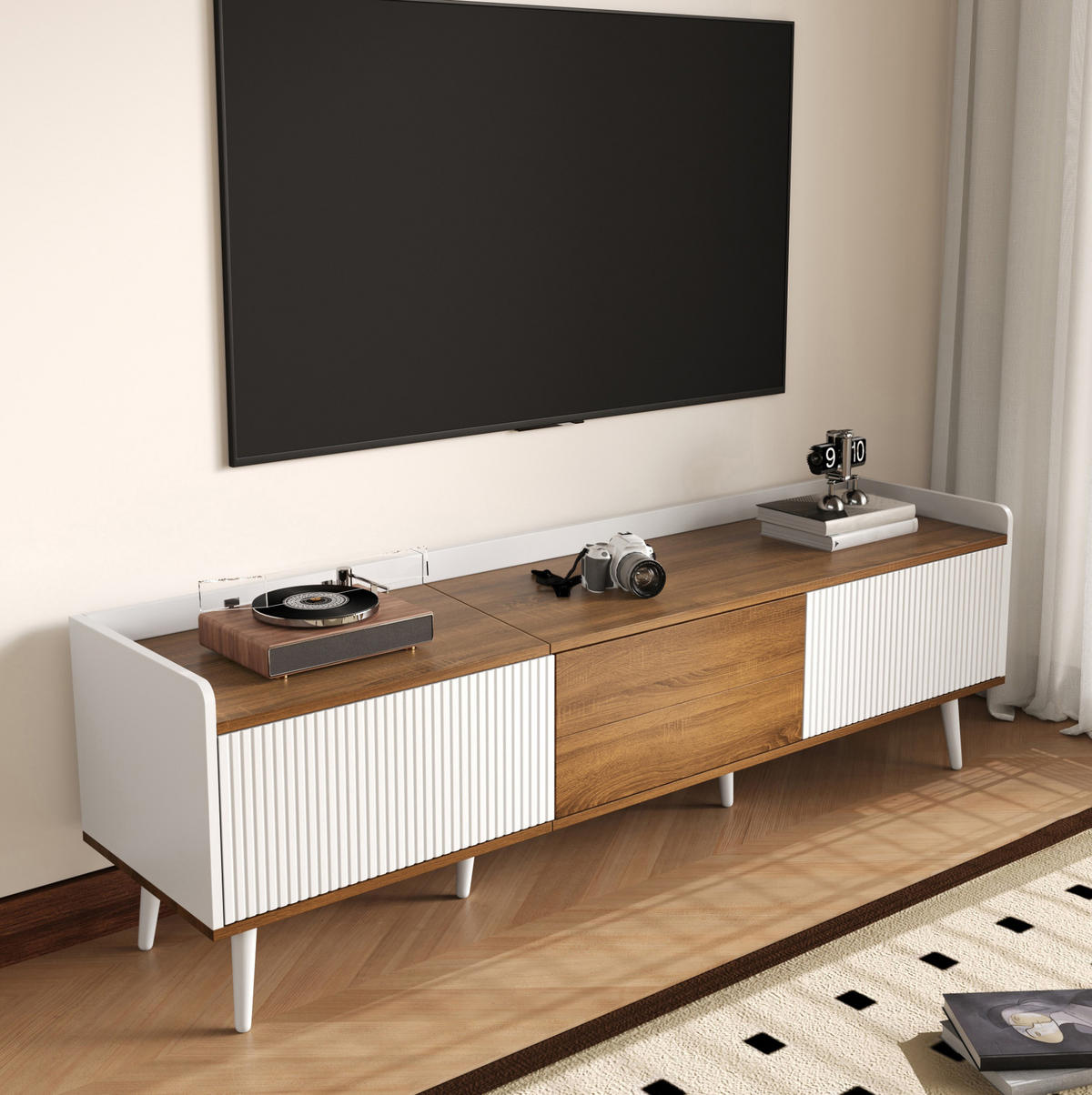 TV-ELEMENT mit 3 Türen 160 x 39 cm Weiß/Natur - Weiß, Holzwerkstoff (39/49.5/160cm) - Beauniv