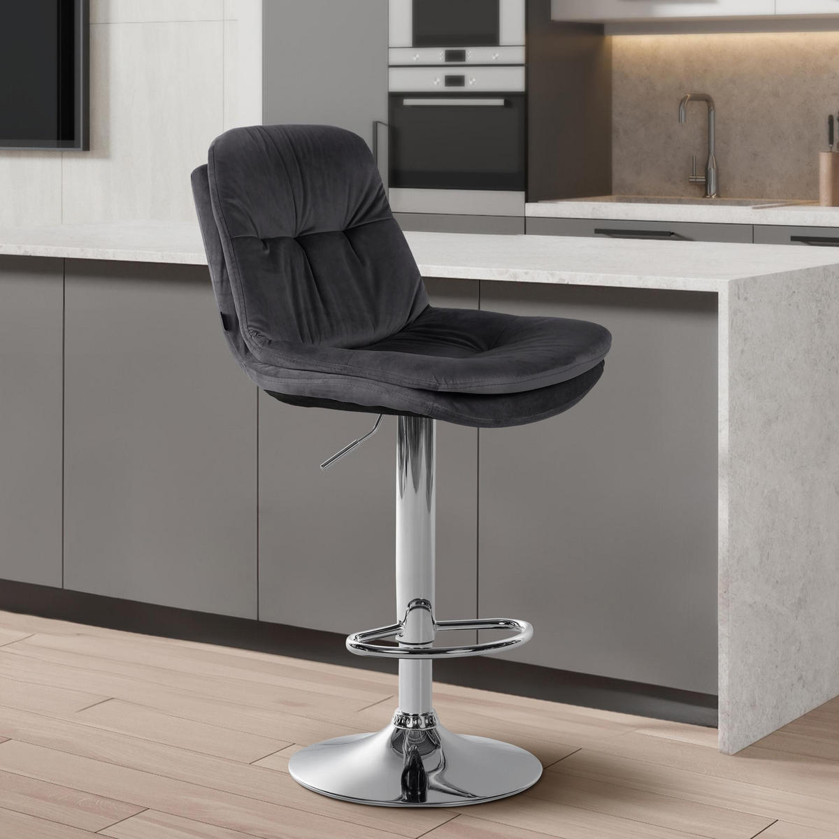 BARHOCKER Samt dunkelgrau - Dunkelgrau/Schwarz, Textil (46/94/54cm) - CLP